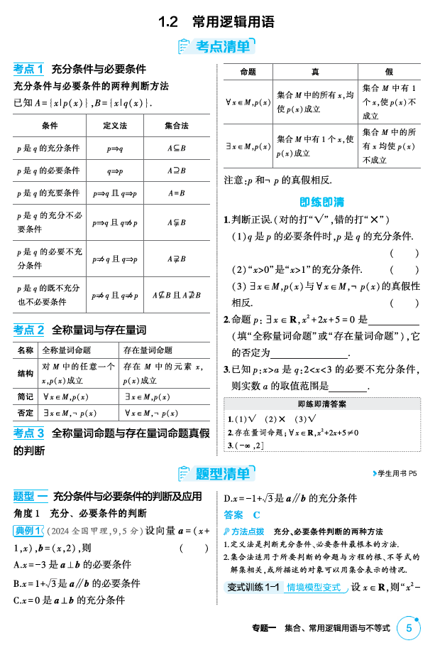 2026《53高考总复习A版》数学 精讲 1 2  常用逻辑用语