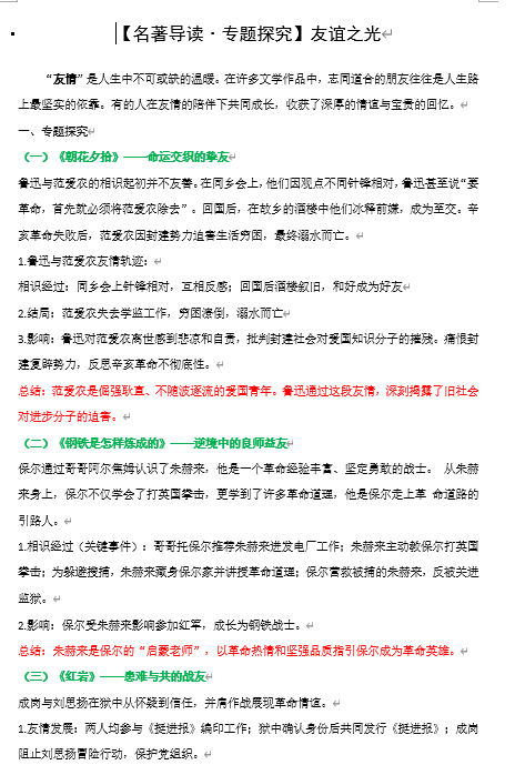 友谊之光+名著导读专题探究-2025中考语文二轮复习