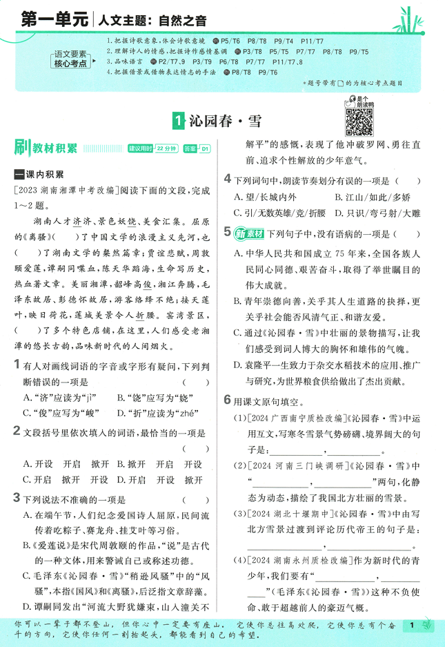25版初中必刷题语文9上