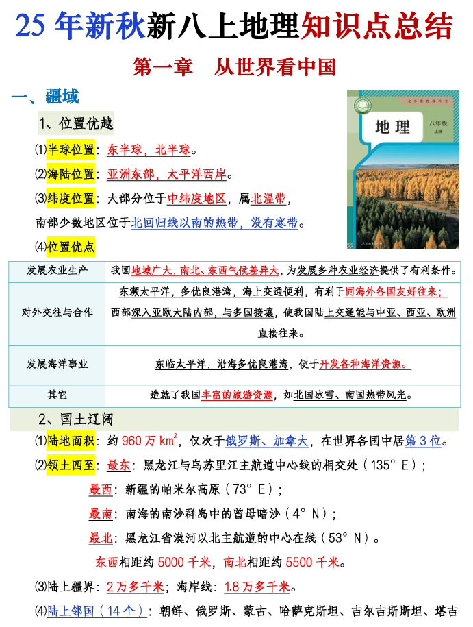 2025八上小四门知识点-地理 2025八上小四门知识点-地理