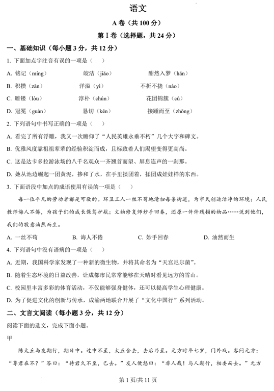 2025年四川省成都市中考语文真题